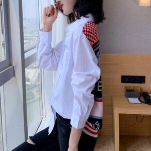 EUROPEAN Staton Autum Gentle Genle woman button down shirt with sweater back